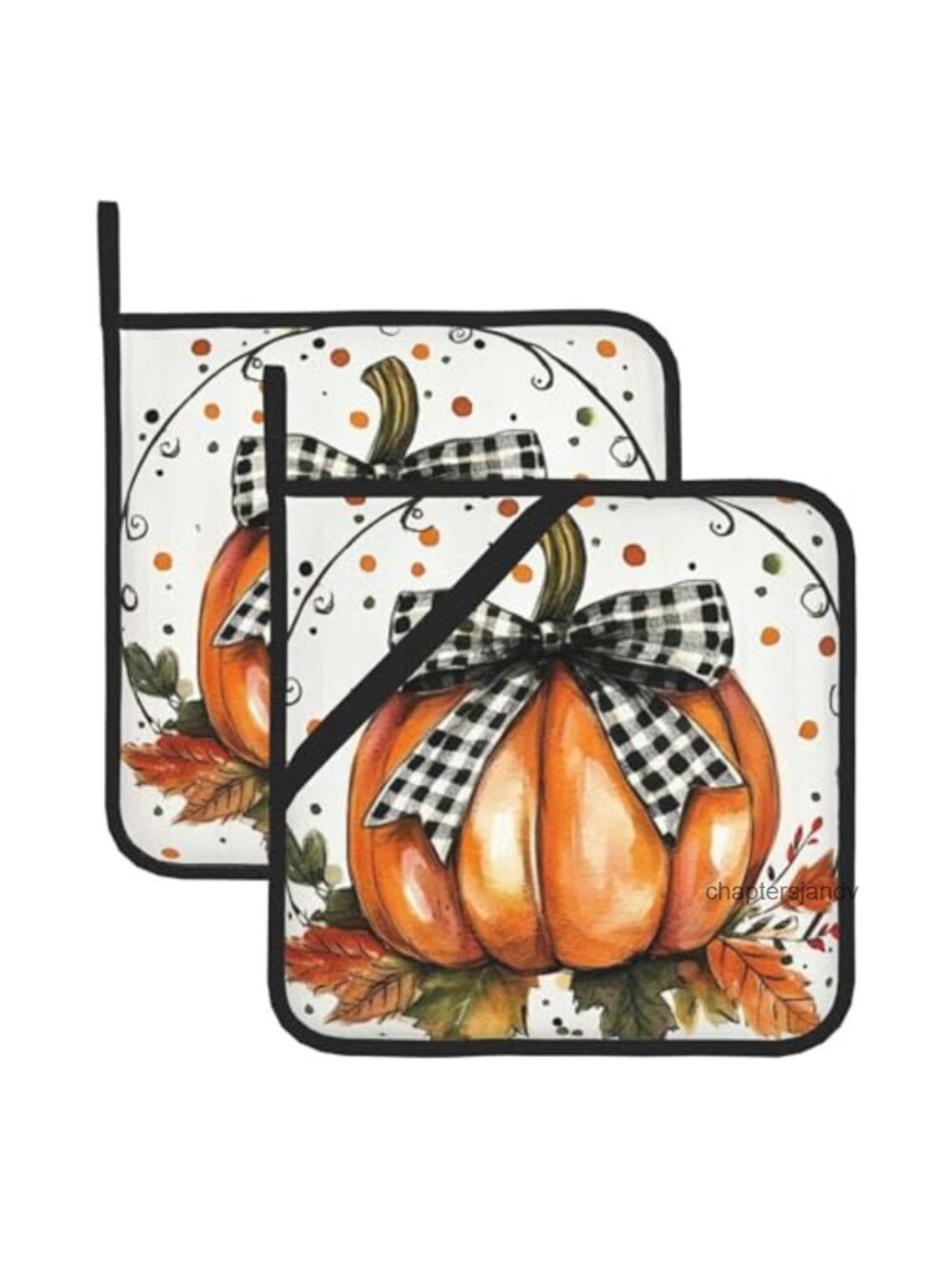 Pumpkin Maple Leaves Pot Holders Set of 2 Cotton Lining Heat Resistant Kitchen